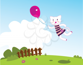 Royalty Free Clipart Image of a Kitten and a Balloon