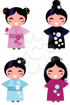 Royalty Free Clipart Image of a Set of Asian Girls