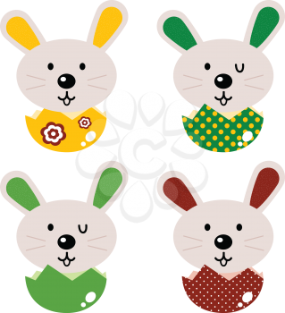 Royalty Free Clipart Image of Rabbits in Easter Eggs