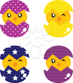 Royalty Free Clipart Image of Chicks in Easter Eggs
