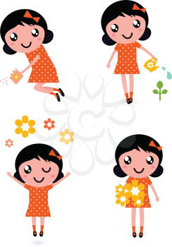 Royalty Free Clipart Image of a Girl Doing Gardening Things