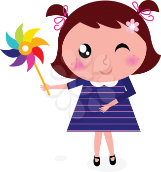 Royalty Free Clipart Image of a Little Girl With a Pinwheel