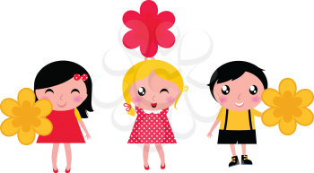 Royalty Free Clipart Image of Girls With Flowers