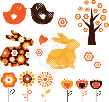 Royalty Free Clipart Image of Spring Animals and Plants