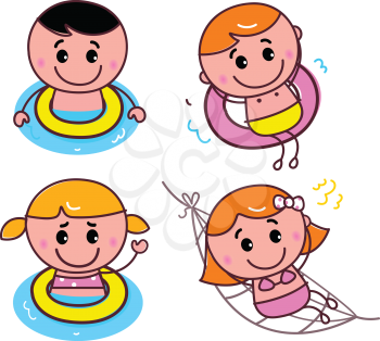 Royalty Free Clipart Image of Children Swimming and Playing