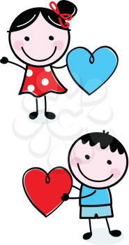 Illustration of happy Kids with Hearts. Vector