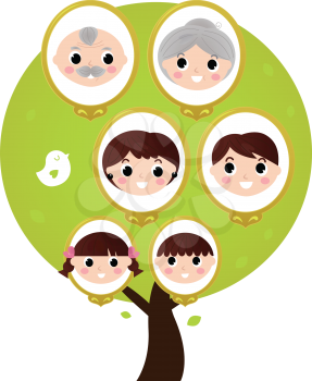 Three generation family tree. Vector illustration
