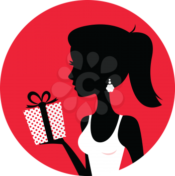 Young elegant woman with present. Vector Illustration