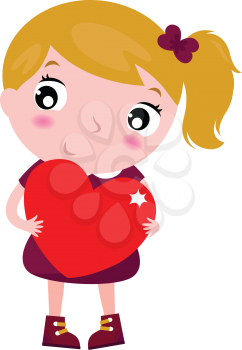 Beautiful little girl with heart. Vector cartoon Illustration