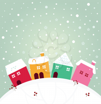 Cute christmas colorful houses. Vector cartoon