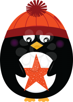 Cute penguin with star. Vector Illustration