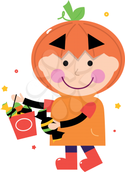 Kid in halloween costume. Vector cartoon Illustration

