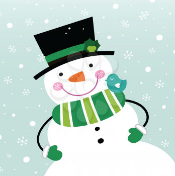 Happy green Snowman. Vector cartoon illustration