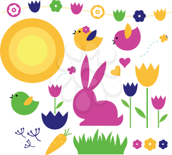 Colorful spring and easter elements. Vector Illustration