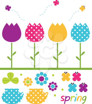 Cute spring design elements. Vector Illustration
