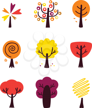 Royalty Free Clipart Image of a Set of Autumn Trees