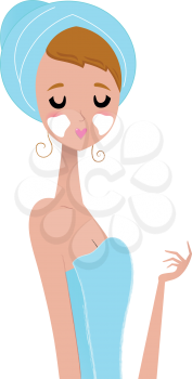 Beautiful spa Girl in blue towel. Vector Illustration
