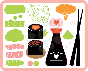 Sushi Bento box collection. Vector Illustration
