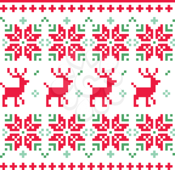 Christmas knitted pattern with reindeer and floral ornaments