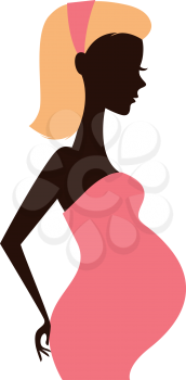 Young pregnant woman in pink dress. Vector Illustration
