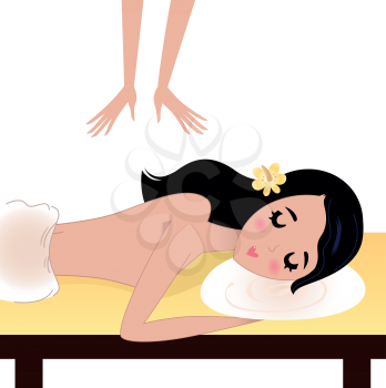 Health and spa: Lying Girl enjoying massage. Vector