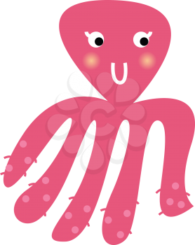 Beautiful cute Pink Octopus for kids. Vector cartoon Illustration
