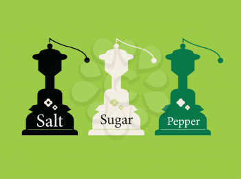 Beautiful colorful Salt, Sugar and Pepper set. Vector Illustration in cartoon style
