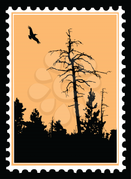 Royalty Free Clipart Image of a Bird Postage Stamp