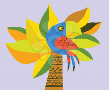 Royalty Free Clipart Image of a Parrot in a Palm Tree