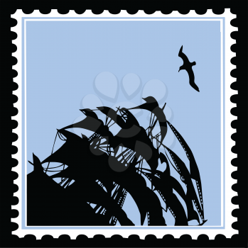 Royalty Free Clipart Image of a Boat Postage Stamp