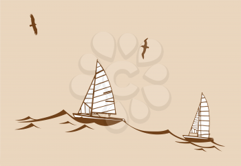 Royalty Free Clipart Image of Boats in Water