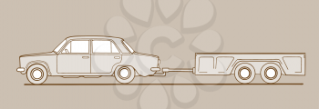 Royalty Free Clipart Image of a Car With a Trailer