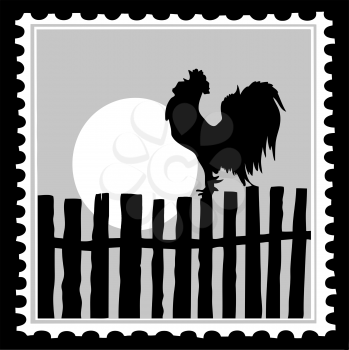 Royalty Free Clipart Image of a Rooster Postage Stamp