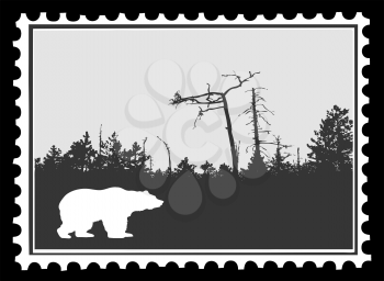 Royalty Free Clipart Image of a Bear Postage Stamp