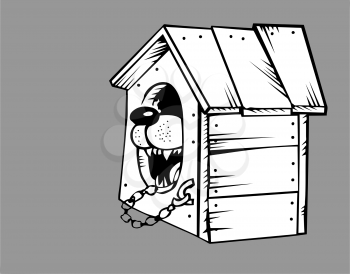 Royalty Free Clipart Image of a Dog in a Kennel