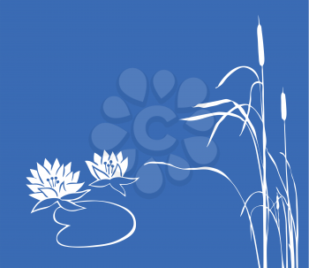 Royalty Free Clipart Image of Water Lilies and Reeds