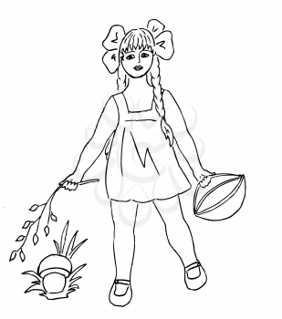 Royalty Free Clipart Image of a Girl Holding a Basket