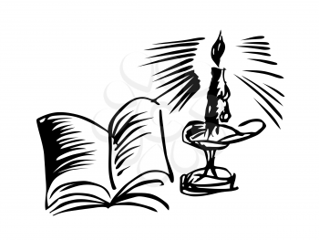 Royalty Free Clipart Image of a Candle and Book