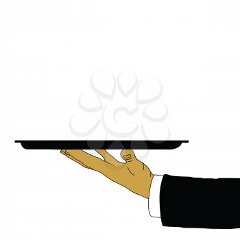 tray in waiter hand, vector illustration