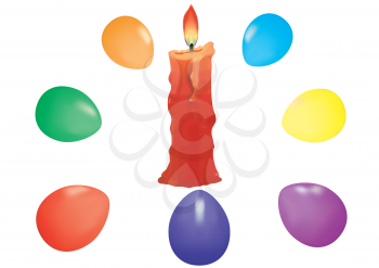 Royalty Free Clipart Image of Easter Eggs With a Burning Candle