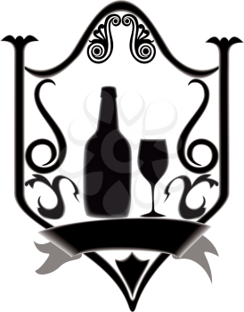 Royalty Free Clipart Image of a Bar Sign With a Bottle and Glass