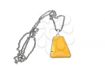 Women's jewelry - amber, framed silver chain on a white background. 
                   