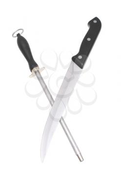 Knife with sharpener on a white background.                  