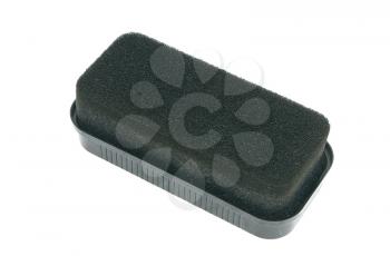 Sponge for cleaning of black footwear on a white background.                   