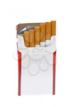 Open pack of cigarettes on a white background.                    