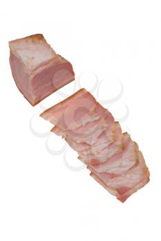 It is thin cut bacon on a white background.                   