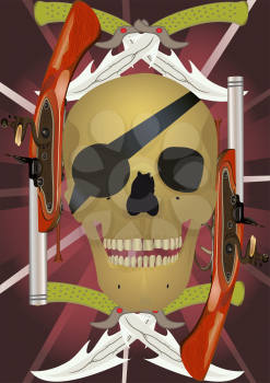 Skull with the crossed knifes and pistols, file EPS.8 illustration.