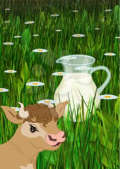 Jug of milk field with cow's face, vector illustration EPS 10