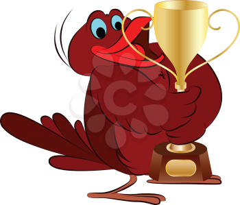 Royalty Free Clipart Image of a Bird With a Trophy