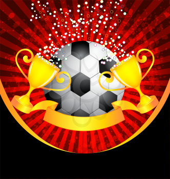 Royalty Free Clipart Image of Two Golden Trophies With a Soccer Ball